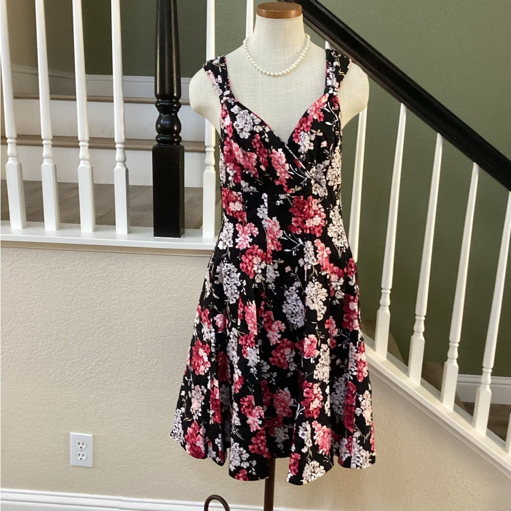 White House Black Market Floral Black and Pink Dress (8)